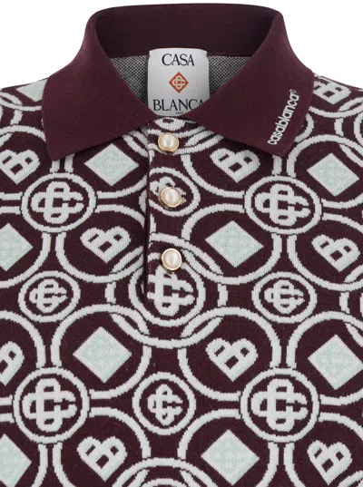 Casablanca Mens Aubergine Embroidered-logo Monogram Cotton Polo Shirt In Multi