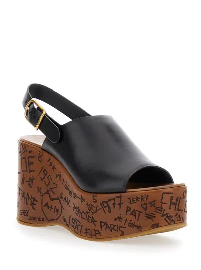 Chloé Maxime Leather Slingback Platform Sandals In Black