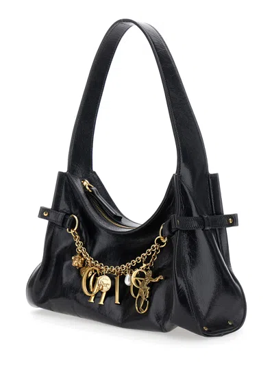 Chloé Logo Charm Hobo Bag In Shiny Leather In Multi