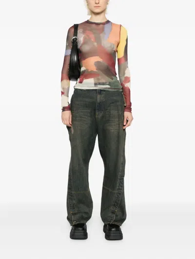 旋褶拉链口袋牛仔裤