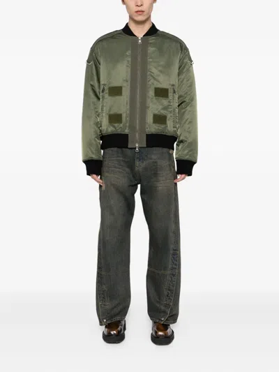Andersson Bell Khaki Flight Layered Washed Bomber Jacket In Green