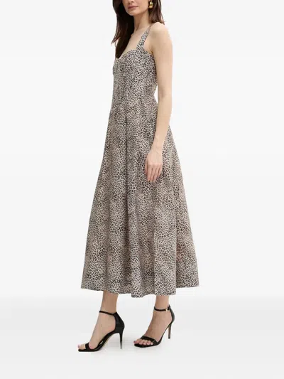 Bardot Lilah Corset Linen-blend Midi Dress In Brown