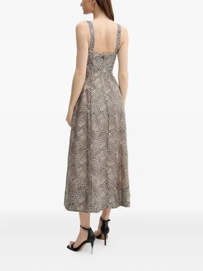 Bardot Lilah Corset Linen-blend Midi Dress In Brown