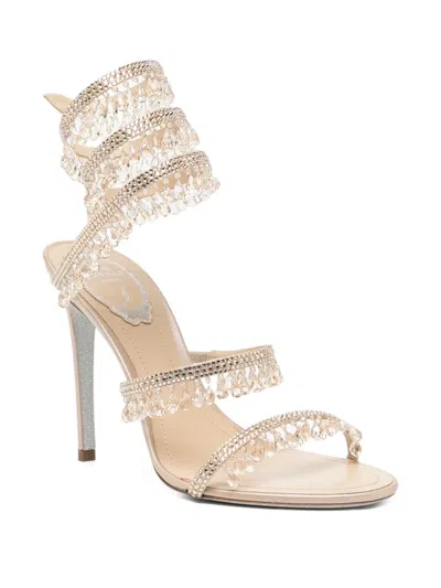 René Caovilla Rene Caovilla Womens Beige Chandelier 105 Crystal-embellished Leather Heeled Courts
