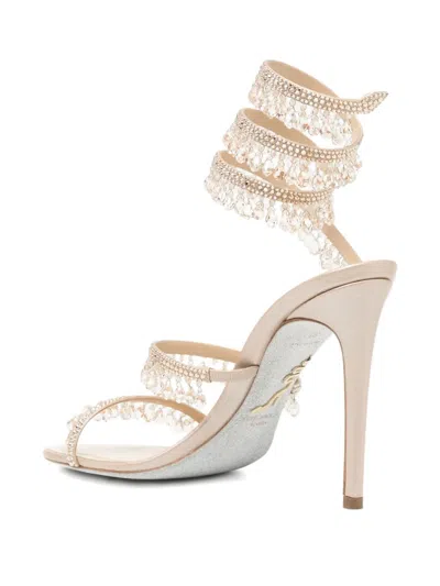 René Caovilla Rene Caovilla Womens Beige Chandelier 105 Crystal-embellished Leather Heeled Courts