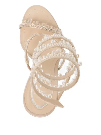 René Caovilla Rene Caovilla Womens Beige Chandelier 105 Crystal-embellished Leather Heeled Courts