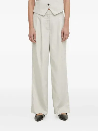 细条纹正面褶饰长裤