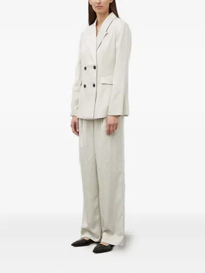 细条纹正面褶饰长裤