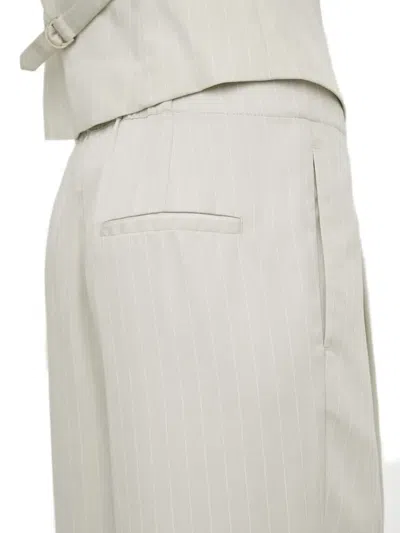 细条纹正面褶饰长裤