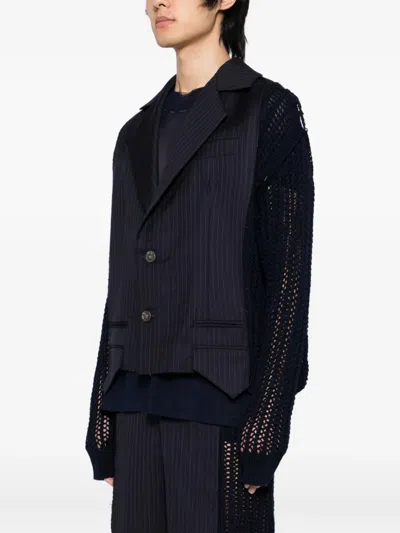 Sonia Carrasco Distressed Wool Blazer In Blue