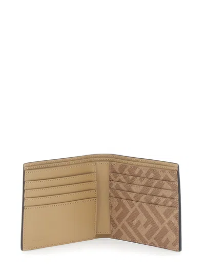 Fendi Beige Ff Canvas And Leather Compact Bi-fold Wallet In Brown