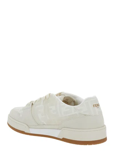 Fendi Match Ff Jacquard And Leather Sneakers In Neutral
