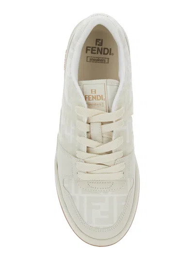 Fendi Match Ff Jacquard And Leather Sneakers In Neutral