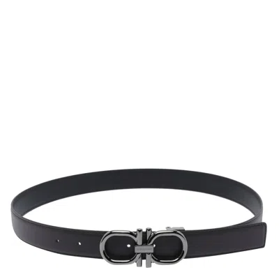 Ferragamo Reversible And Adjustable Gancini Belt In Black