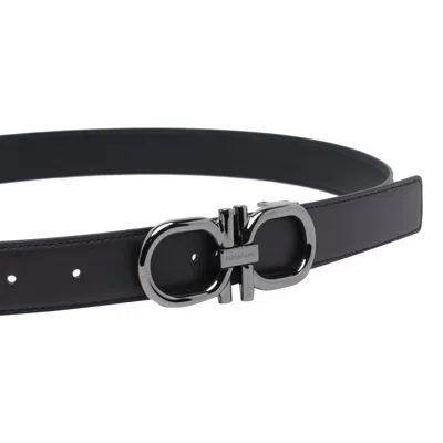 Ferragamo Reversible And Adjustable Gancini Belt In Black