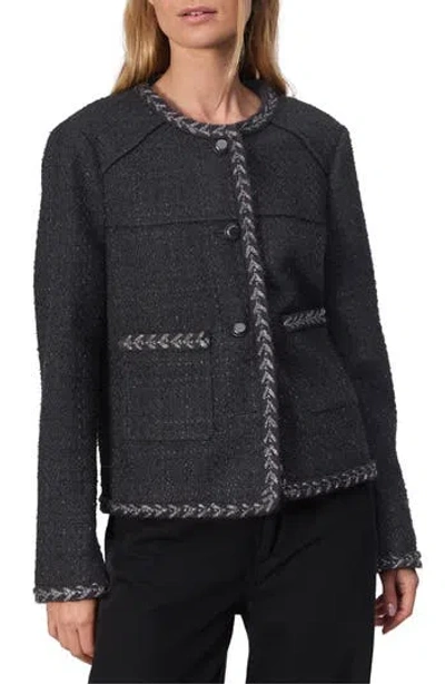 Rag & Bone Cheyenne Whipstitch-trimmed Tweed Lady Jacket In Black