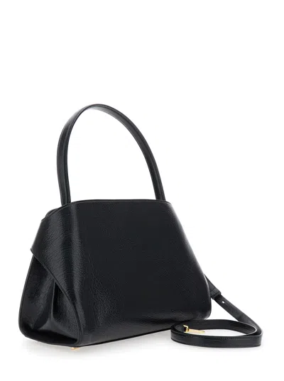 Ferragamo Hug Black Shoulder Bag With Logo Print On The Front In Leather Woman In Multi