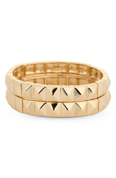 Nordstrom Rack Set Of 2 Pyramid Stud Stretch Bracelets In Gold