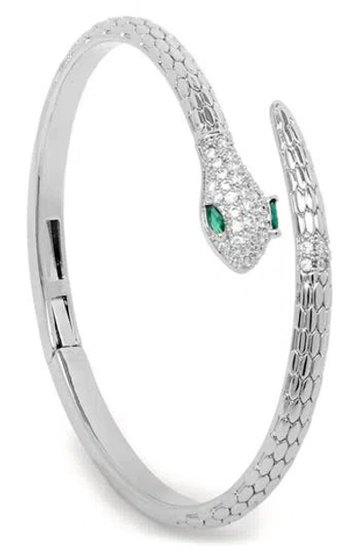 Saachi Serpent Sparkle Hinged Cuff Bracelet In Silver