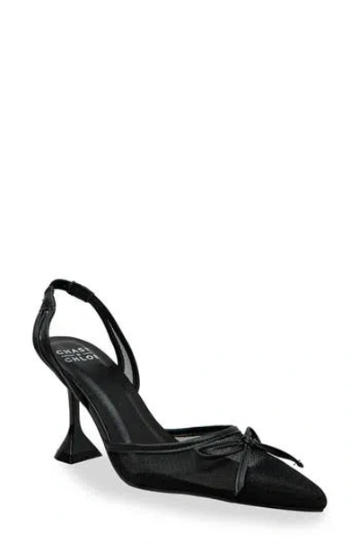 Chase & Chloe Chase And Chloe Sofie Bow Mesh Slingback Pump In Black
