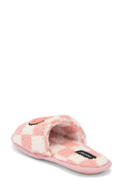 Joe Boxer Faux Fur Happy Face Slide Slipper In Pink