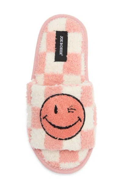 Joe Boxer Faux Fur Happy Face Slide Slipper In Pink