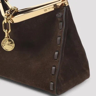 Etro Suede Shoulder Bag Gold Tone Hardware In Brown