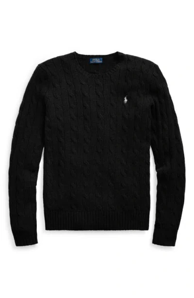 Polo Ralph Lauren Cable Wool And Cashmere Crewneck Jumper In Black