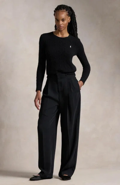 Polo Ralph Lauren Cable Wool And Cashmere Crewneck Jumper In Black