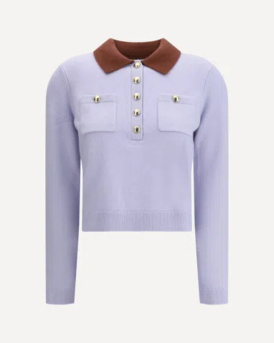 Self-portrait Delicate Lace Long-sleeved Top With High Neckline In Blue