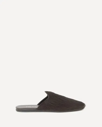Prada Fur Leather Mules In Brown