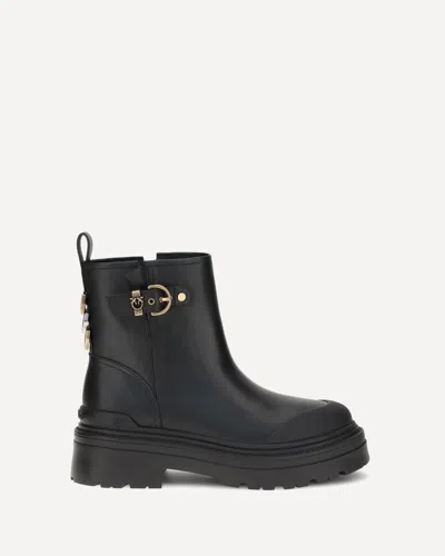 Pinko Leather Booties With Love Birds Logo In Black