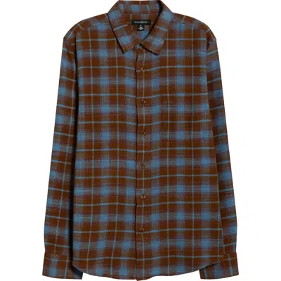 Treasure & Bond Ombré Check Slub Cotton Flannel Button-up Shirt In Brown