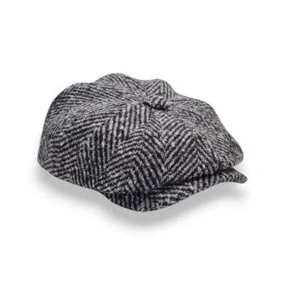 Mister Miller - Master Hatter Men's Grey Albert's Salt Bakerboy Cap In Herringbone Virgin Wool In Gray