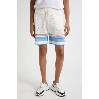 Casablanca Mens Blue Multi Striped Logo Cotton-crochet Shorts
