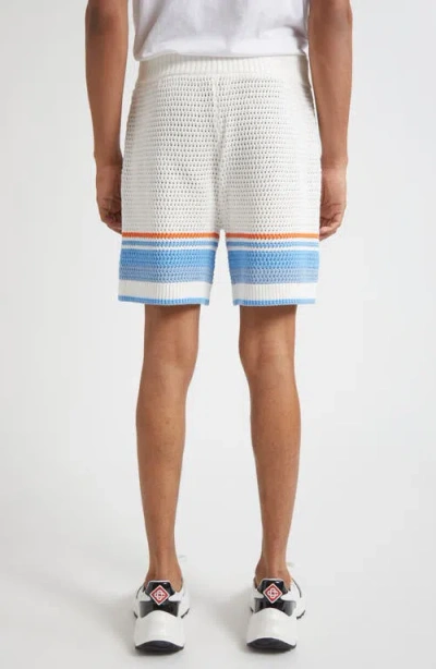 Casablanca Mens Blue Multi Striped Logo Cotton-crochet Shorts