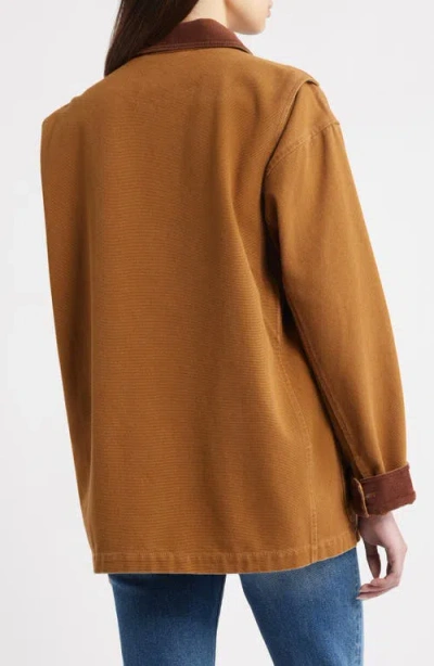 Doen Pascual Contrast-collar Patch-pocket Jacket In Brown