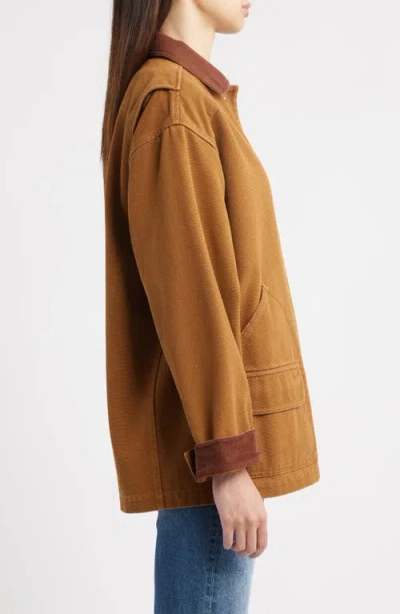 Doen Pascual Contrast-collar Patch-pocket Jacket In Brown