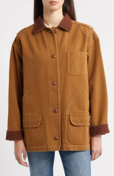 Doen Pascual Contrast-collar Patch-pocket Jacket In Brown