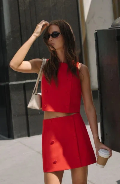 French Connection Azra Double Breasted Stretch Twill Miniskirt In Red