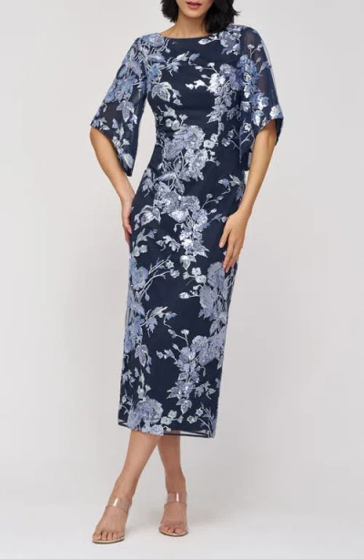 Js Collections Lea Sequin Embroidered Flutter Sleeve Cocktail Dress In Multi