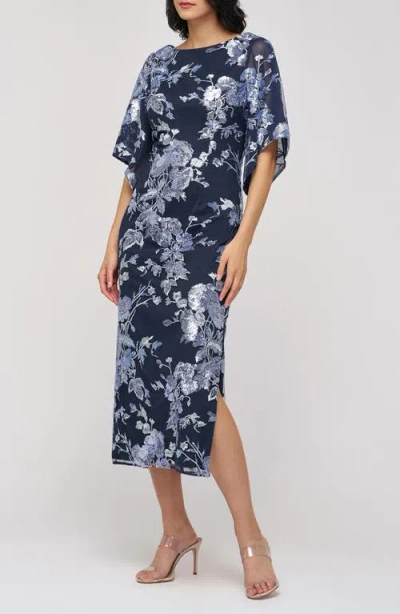 Js Collections Lea Sequin Embroidered Flutter Sleeve Cocktail Dress In Multi