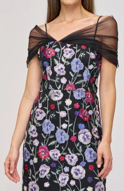 Js Collections Stormi Floral Embroidery Mesh Sleeve Gown In Black
