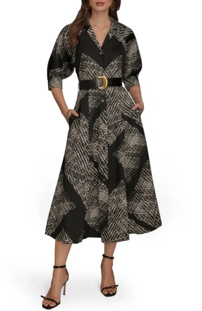 Donna Karan Belted Midi Shirt Dress In Multi