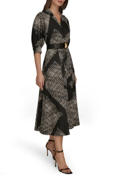 Donna Karan Belted Midi Shirt Dress In Multi