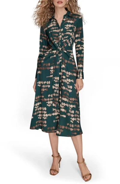 Donna Karan Satin Shirtdress In Green