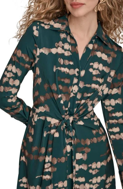 Donna Karan Satin Shirtdress In Green