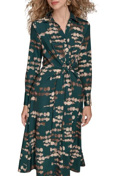 Donna Karan Satin Shirtdress In Green