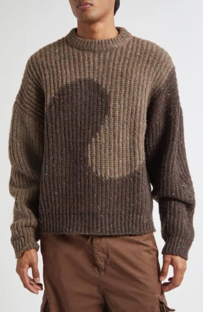 Erl Color Block Long Sleeve Knit Sweater In Brown