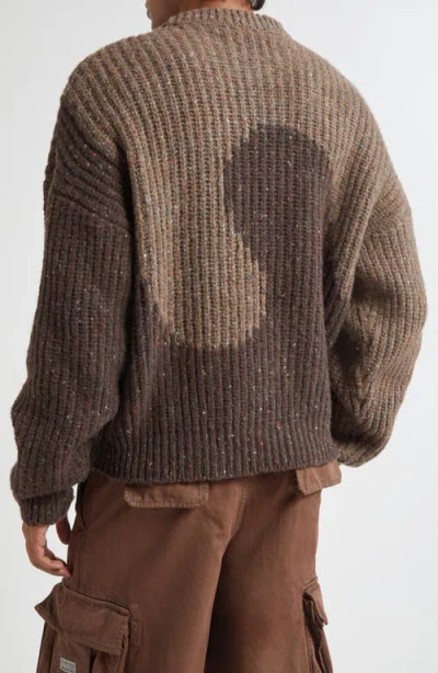 Erl Color Block Long Sleeve Knit Sweater In Brown